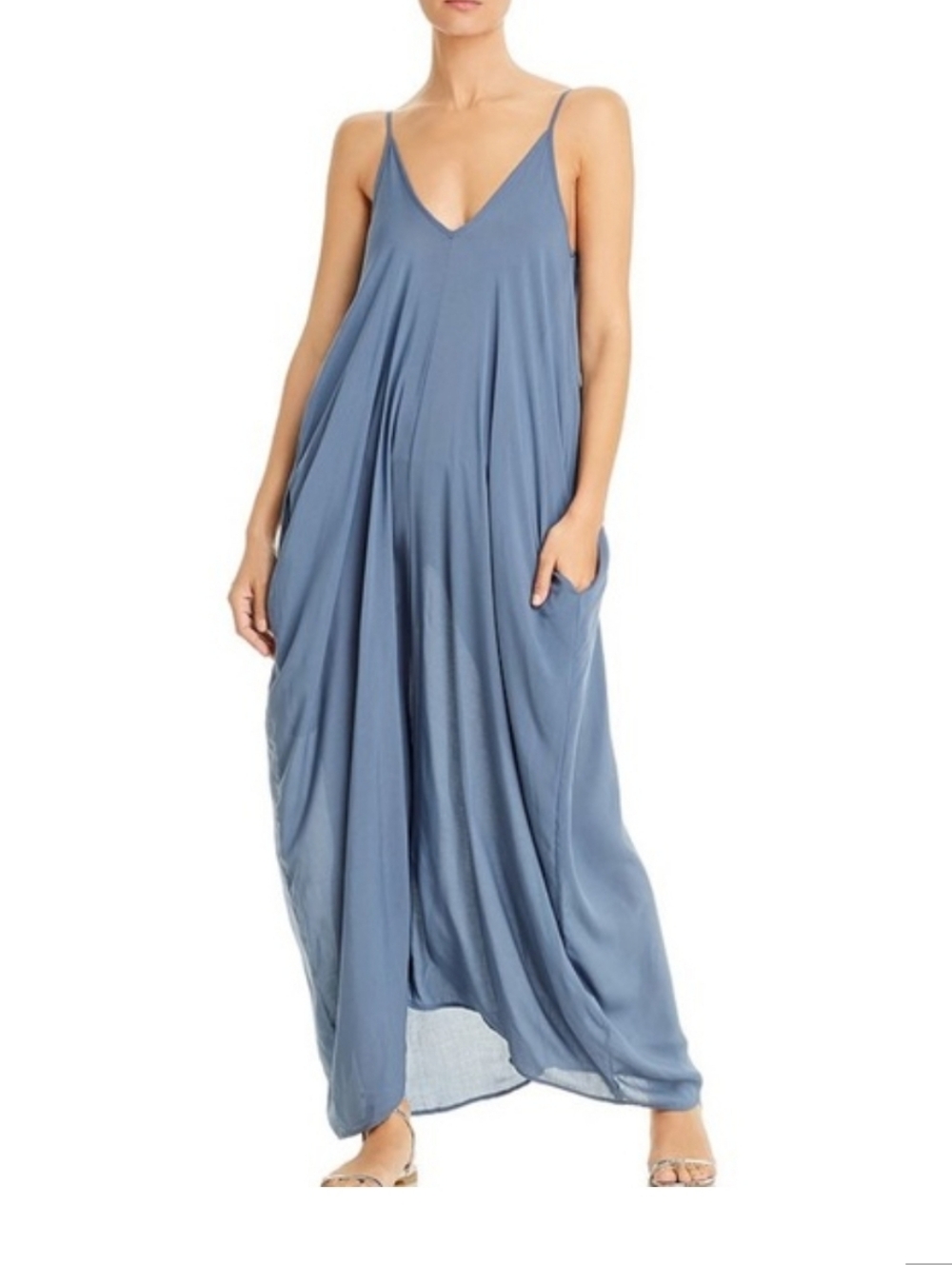 Elan Slate Blue Maxi Slip Dress with V-Neck Sz M NEW
